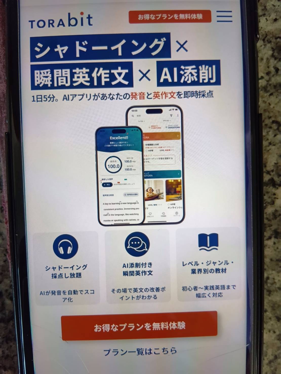 TORAbitはシャドーイングと英作文に特化してビジネス英語を学べる